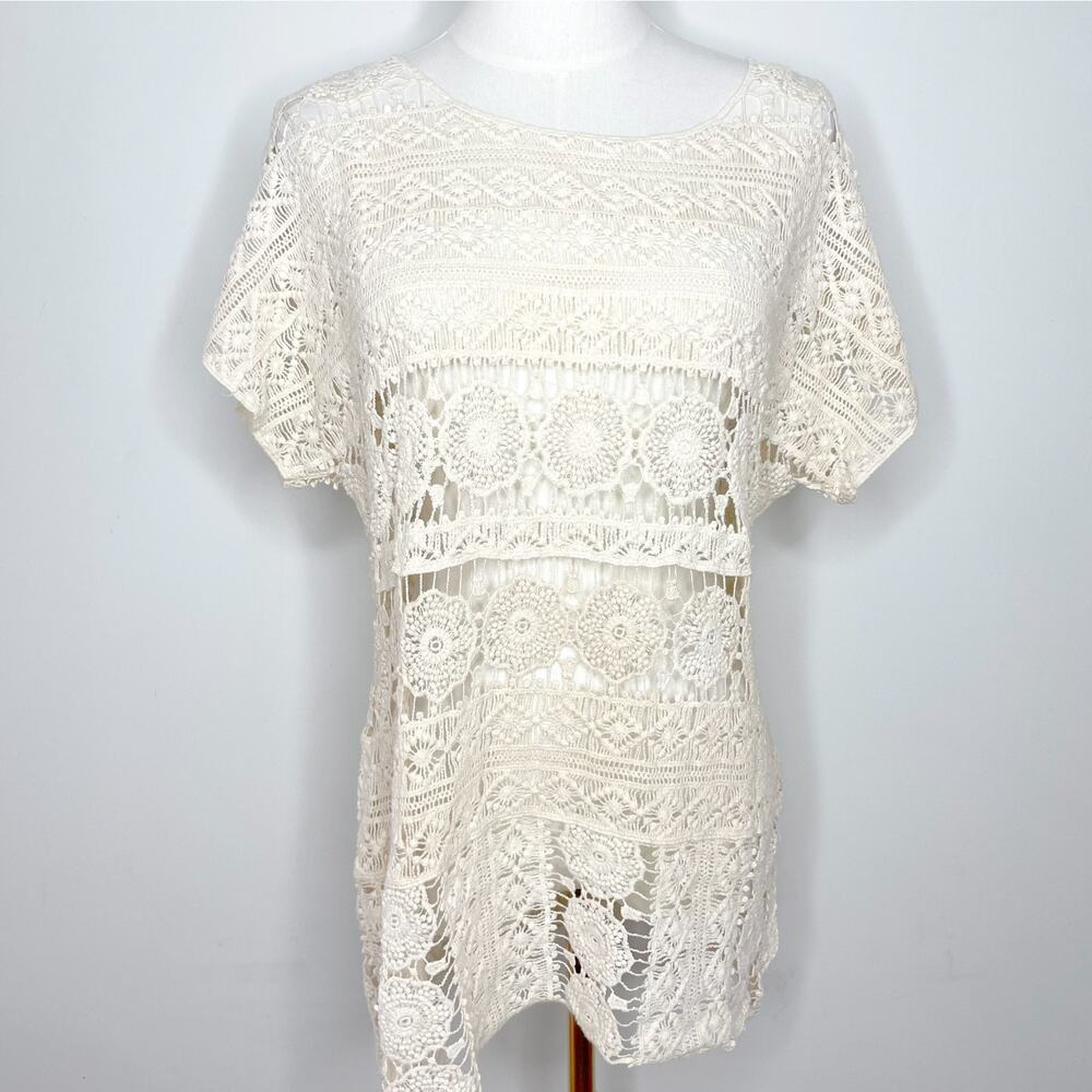 Sheer Crochet‎ Lace Top Small Cotton Coastal Cowgirl Boho Cottage Festival